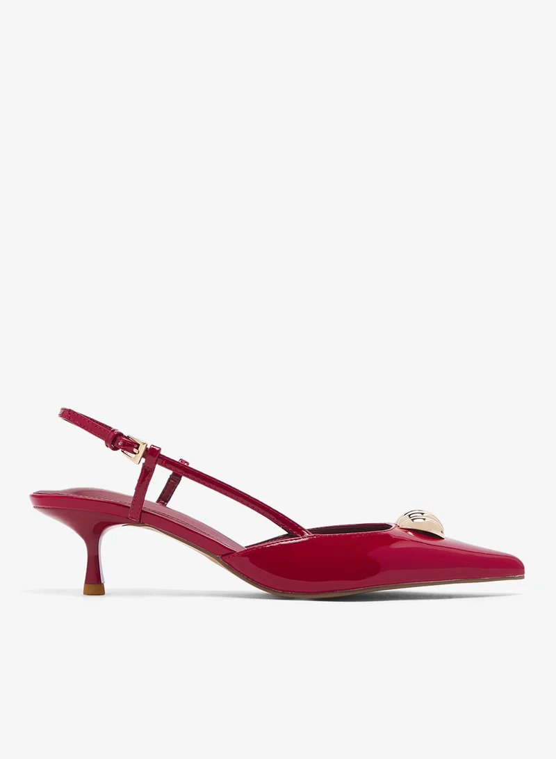 Gold Accent Detailed Open Back Pump Mid Heel